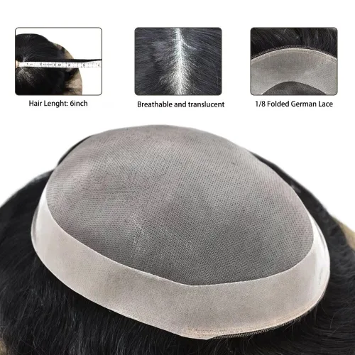 Miniatura 4 de Toupee - Sistema de reemplazo de cabello humano para hombre, encaje mono fino, duradero, línea capilar natural para hombre, pieza de cabello NPU