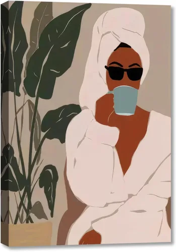 Lienzo con estampado bohemio de mujer negra y flores, decoración de niña afro, póster de moda, enmarcado listo para colgar