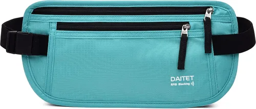 Miniatura 85 de DAITET Cinturón de dinero, soporte para pasaporte, cartera de viaje oculta segura con bloqueo RFID, riñonera encubierta (negro), Negro, Rfid