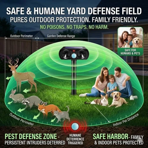 Miniatura 6 de 2026 Repelente ultrasónico de animales para exteriores con disuasión solar activado por movimiento para asustar a ardilla, conejo, gato, ciervo