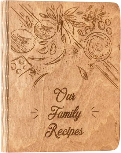 Miniatura 10 de ENJOY THE WOOD Carpeta de Libro de Recetas Personalizada - Diario de Libro de Cocina Familiar de Madera en Blanco para Escribir Tus Propias Recetas