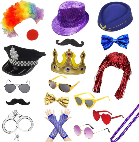 Juego de 21 piezas de accesorios divertidos para cabina de fotos para adultos, varios disfraces, sombreros, gafas de sol divertidas, kits de cabina