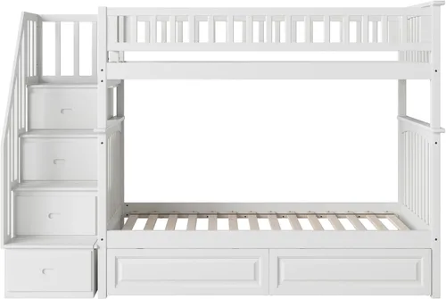 Miniatura 6 de Cama Atlantic Furniture tipo litera con escalera Columbia y cajones de cama en panel elevado, Madera, Blanco