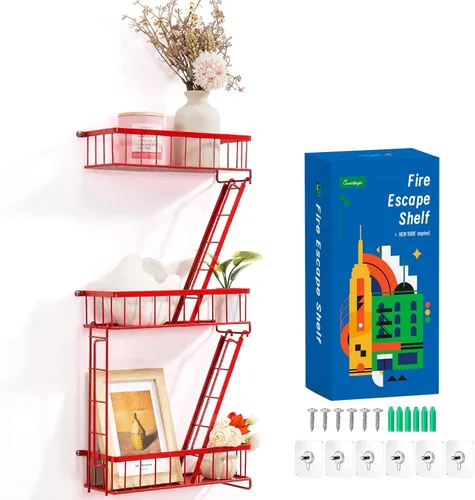 Miniatura 10 de SweetSage Estante de Pared para Salida de Emergencia - Estante Decorativo de Escalera de Nueva York, Estante Flotante de Arte de Pared en Metal Negro