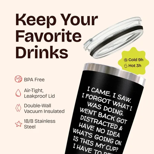 Miniatura 6 de KLUBI Regalos de cumpleaños para mujeres y hombres – Vaso con texto en inglés "I Came I Saw I Forgot" de 20 onzas, regalos de broma negra, Negro