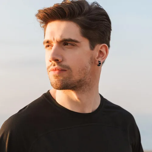 Miniatura 5 de Jstyle Pendientes de aro pequeños únicos de acero inoxidable para hombre, 1 par