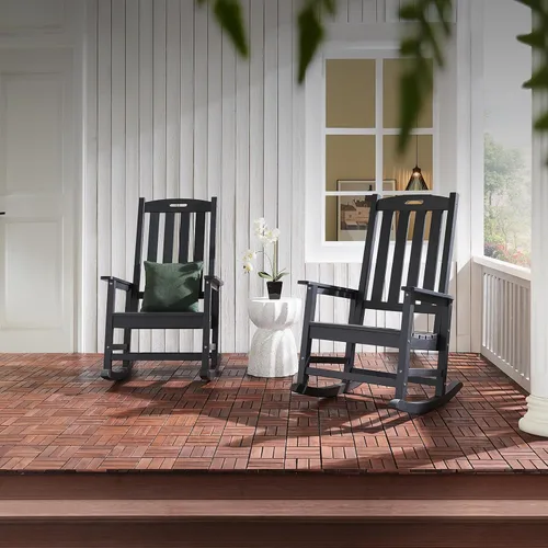 Miniatura 5 de Psilvam Mecedora de gran tamaño para exteriores, con asiento de 21 pulgadas de ancho y respaldo de 32 pulgadas de alto, premontada con la mayoría