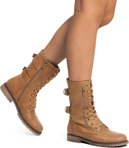 Miniatura 6 de DREAM PAIRS Women's Combat Boots, Mid Calf Built-in Wallet Pocket Lace up Military Ankle Booties