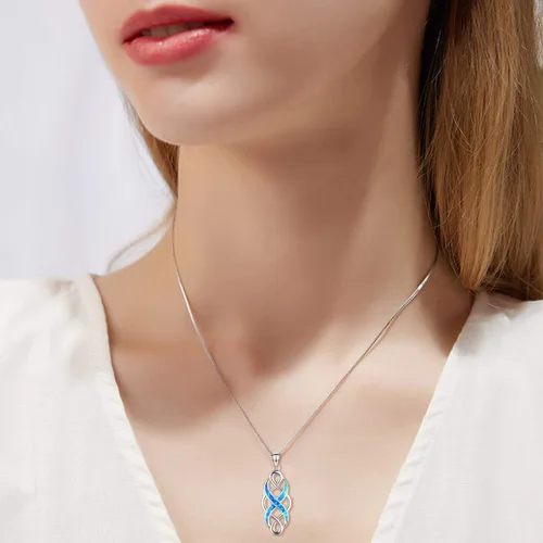 Miniatura 5 de YFN Collar con colgante de ópalo creado con nudo celta irlandés, collares negros de plata esterlina para mujeres y hombres de 18 pulgadas