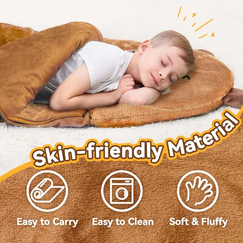 Miniatura 2 de iPlay, iLearn Saco de dormir para niños, saco de dormir Capybara de felpa, tapete para siesta para niña y niño, almohada de animal marrón 2 en 1