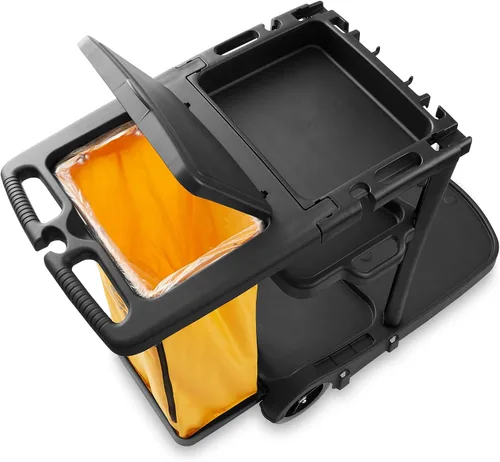 Miniatura 5 de Dryser Carrito de limpieza comercial con ruedas con tapa, estantes y bolsa de vinilo y cubo de fregona comercial con escurridor de prensa lateral