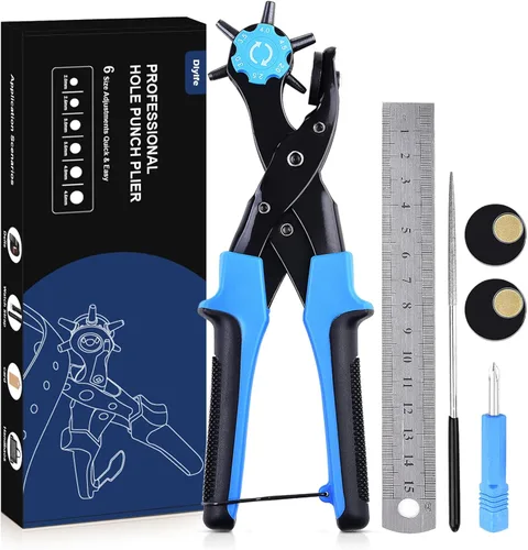 Diyife Perforadora profesional de cuero, juego completo de herramientas de perforación para cinturón, correa de reloj, zapatos, manualidades, Azul