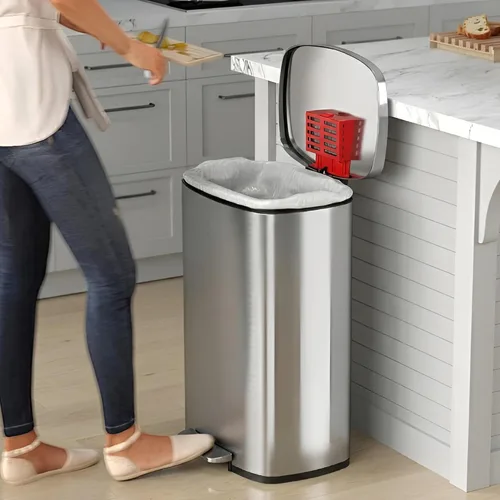 Miniatura 2 de iTouchless SoftStep - Bote de basura de acero inoxidable, 13.2 galones, sistema de filtro de olores, pedal y tapa con cierre silencioso y fino