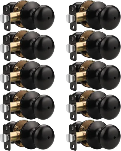 Miniatura 19 de KNOBWELL Paquete de 8 pomos de puerta de privacidad para baño y dormitorio, pomo de puerta negro mate con cerradura, cerradura de manija de puerta