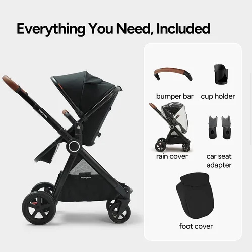 Miniatura 9 de Mompush Ultimate2 Cochecito de bebé, Cochecito convertible premium de tamaño completo para niños, Asiento reversible con ajuste de reclinación