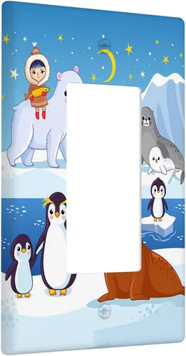 Miniatura 2 de Arctic Animals - Placa de interruptor de luz de 1 banda, lindo sello de dibujos animados, pingüino, oso polar, placa de pared individual basculante