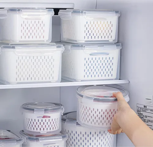 Miniatura 3 de Juego de 3 recipientes de almacenamiento de alimentos para refrigerador con tapas con colador, recipientes de almacenamiento de frutas y verduras
