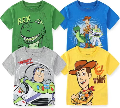 Disney Toy Story Woody, Buzz and Rex - Camiseta de manga corta para niños, paquete de 4 unidades para niños pequeños