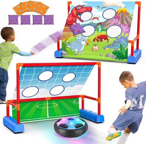 Ocditikl Juegos de lanzamiento de patadas móviles 2 en 1 para niños de 4 a 12 años, pelota de fútbol con luz y lanzamiento de bolsa de frijoles de