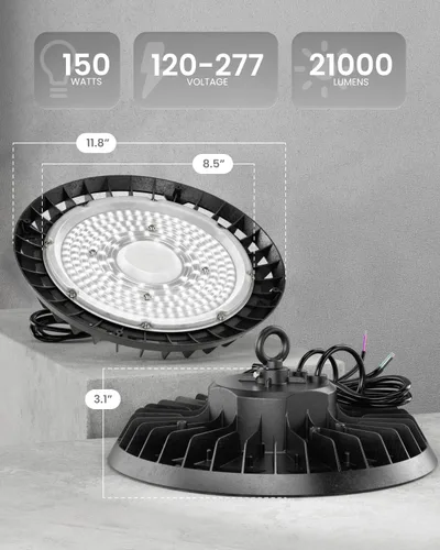 Miniatura 7 de Sunco UFO - Luz LED de alta bahía, 150 W, 21000 lúmenes, 5000 K, 100-277 V, regulable, 0-10 V, luces ultra brillantes para tienda comercial