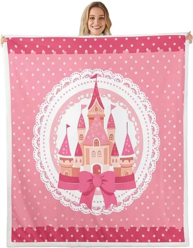 Miniatura 21 de Princess Flannel Blanket All Seasons,Rainbow Cloud Stars Butterfly Bed Blanket for Kawaii Home Decor,Dreamy Fairy Tale Castle Blanket for Kids Girls