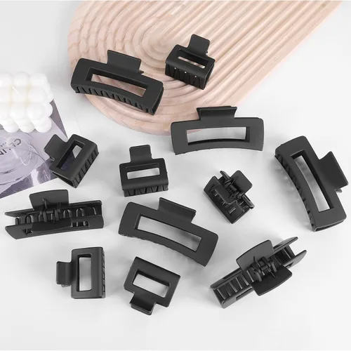 Miniatura 8 de Juego de accesorios rectangulares para el cabello para mujeres y niñas, 6 clips grandes para cabello grueso, 6 clips pequeños para cabello fino Negro