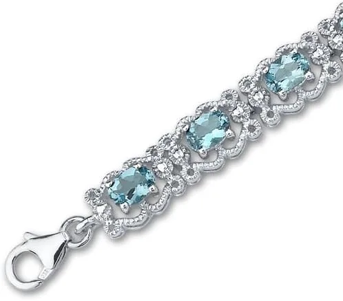 Miniatura 2 de Peora Pulsera de plata de ley con topacio azul suizo de 8.50 quilates, diseño vintage, Plata de ley, topacio azul suizo