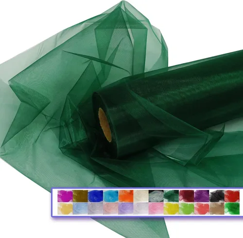 Miniatura 21 de Rollos de tela de tul de organza, organza cristal de 12" por 50 yardas (150 pies), carrete de malla de nailon transparente sedoso y brillante