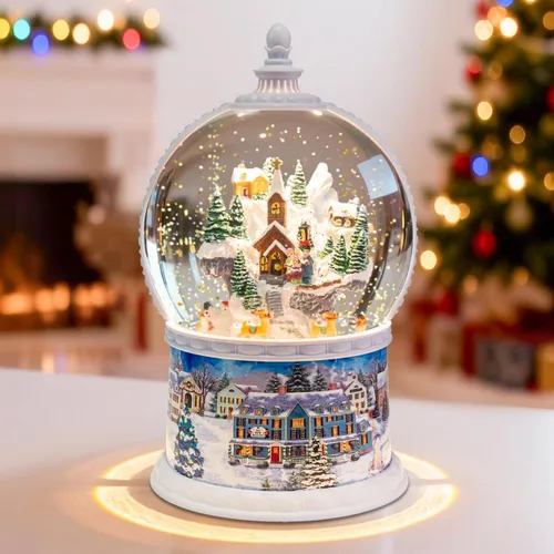 Miniatura 11 de Globos de nieve de Navidad, linterna musical, globo de nieve cilíndrico con temporizador de 6 horas, globos de nieve de bronce con caja de música