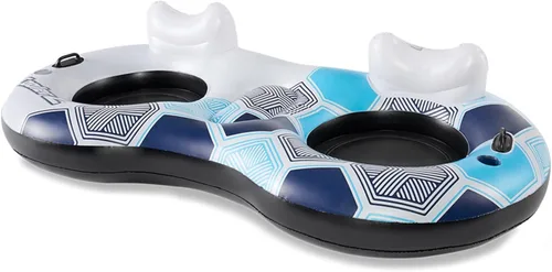 Bestway CoolerZ Rapid Rider - Flotador inflable para 2 personas con soporte para tazas, asas, respaldo y parte inferior de malla, color azul