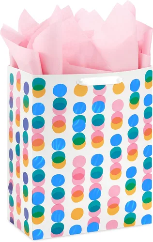 Miniatura 9 de Hallmark - Bolsa de regalo con papel de seda (tamaño grande), diseño de lunares, color rosa, M, Rayas rosadas medias