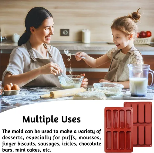 Miniatura 5 de 2 moldes de silicona para galletas de dedo, 8 cavidades de barras de cereales para hornear, molde de barra de chocolate antiadherente, para Cnady