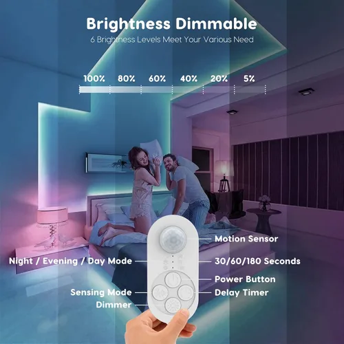 Miniatura 4 de Luces de Escalera con Doble Sensor para Interiores, Tira de Luz para Escalones Activada por Movimiento Enchufable para Interiores con Atenuador