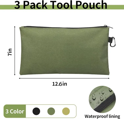 Miniatura 2 de Paquete de 3 bolsas de herramientas con cremallera, bolsa de herramientas de alta calidad, organizador de almacenamiento multiusos con mosquetón