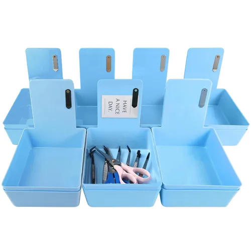 Tioncy Paquete de 14 bandejas de laboratorio de trabajo dental, estuche de trabajo de laboratorio dental, sartenes de plástico medianas con clip de