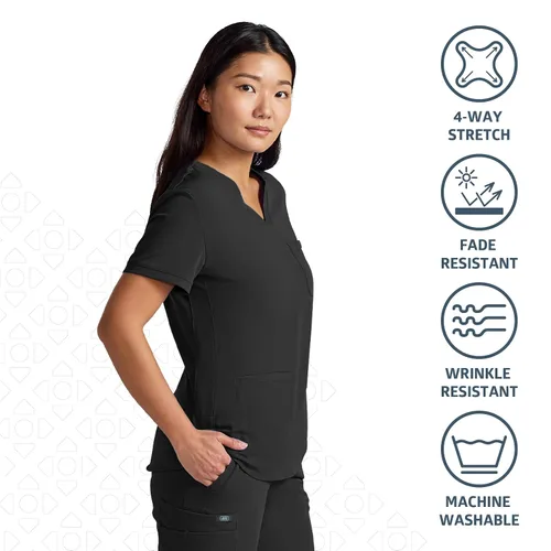 Miniatura 3 de ave. Lex - Blusa médica para mujer, estilo túnica, tela elástica en 4 direcciones, cómoda, de fácil cuidado, uniformes médicos para mujer