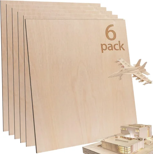 Miniatura 21 de 48 piezas de madera contrachapada de abedul báltico, 12 x 12 x 1/8 pulgadas, 0.118 pulgadas de grosor, madera sin terminar para manualidades, corte