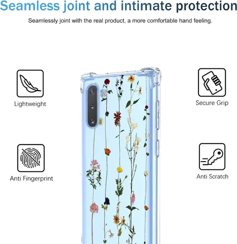 Miniatura 3 de Funda para Galaxy Note 10 Samsung Note 10, Patrón Floral de Flores Transparente TPU Suave Parachoques Resistente a Golpes Anti-Rayones Funda Elegant