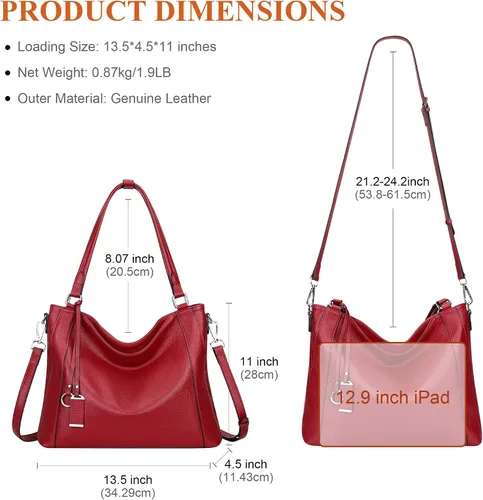 Miniatura 14 de Over Earth Genuine Leather Purses for Women Large Hobo Bags Lady Shoulder Handbags with Detachable Strap