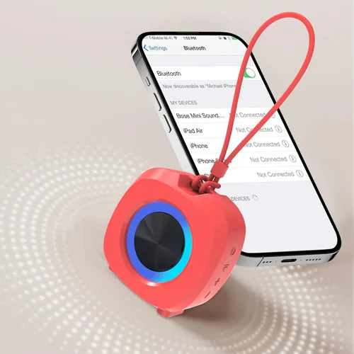 Miniatura 3 de PEICHENG - Bocina pequeña portátil Bluetooth inalámbrica impermeable IPX5 para ducha, sonido estéreo fuerte con graves profundos, emparejamiento Rojo