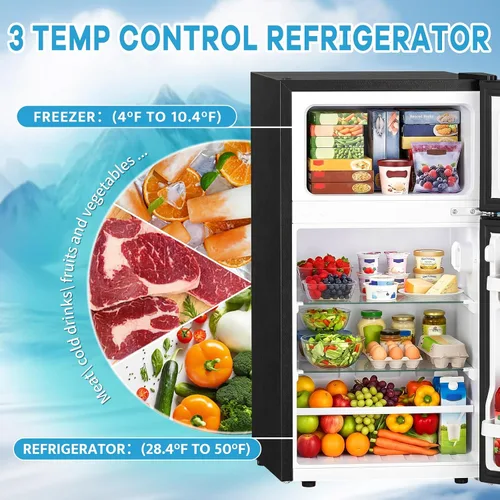 Miniatura 5 de Mini refrigerador de 2.6 pies cúbicos con congelador, refrigerador pequeño de doble puerta, refrigerador para dormitorio con 3 termostatos