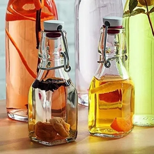 Miniatura 6 de Botellas de vidrio Bormioli Rocco, cuadradas, con tapa abatible, 4.25 oz (juego de 2) - Hechas en Italia - Diseño cuadrado minimalista con cierre