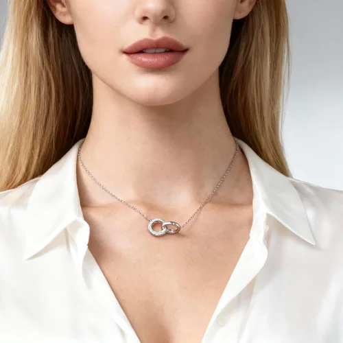 Miniatura 2 de Gargantilla de plata de ley 925 para mujer, dije de moda, chapado en oro blanco y rosa, diseño de estrella de luna, cadena simple, con cierre