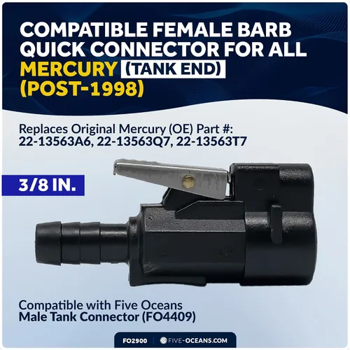Miniatura 3 de Five Oceans Conector de extremo de tanque de combustible hembra de púas de 3/8 pulgadas compatible con Mercury (Post-1998), reemplaza la pieza