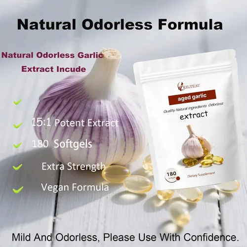 Miniatura 2 de Extracto de ajo envejecido – 7500 mg inodoro – 180 cápsulas blandas Sin OMG, sin gluten Apoya la salud inmunológica (1)