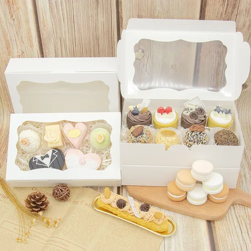 Miniatura 11 de 20 cajas blancas de panadería de 8 x 6 x 2.5 pulgadas, cajas de galletas con ventana, cajas de postre para galletas, pasteles, macarrones, donas