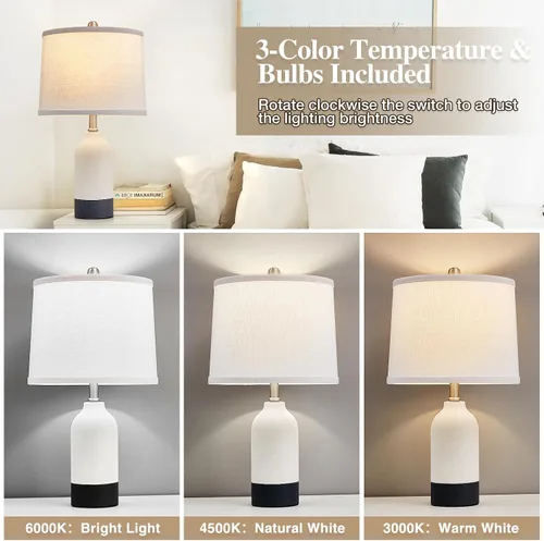 Miniatura 3 de Juego de 2 lámparas de mesa modernas de cerámica, lámparas de noche de temperatura de color ajustable para mesitas de noche con pantalla de tambor