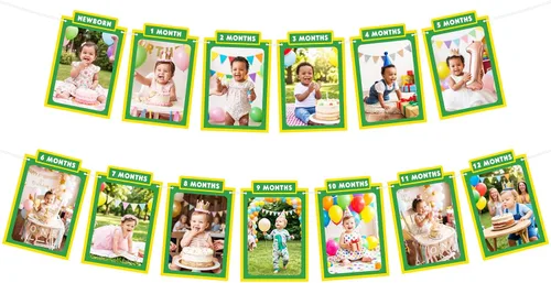 Breling 13 Pcs Street Theme 1st Birthday Decorations First Birthday Party Pre-strung Photo Banner for Baby Newborn to 12 Months Cardstock for