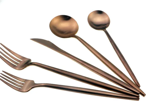 Miniatura 4 de JASHII Juego de cubiertos de acero inoxidable 18/10 de 20 piezas, color oro rosa mate, tenedor, tenedor de ensalada, cuchara de postre, servicio