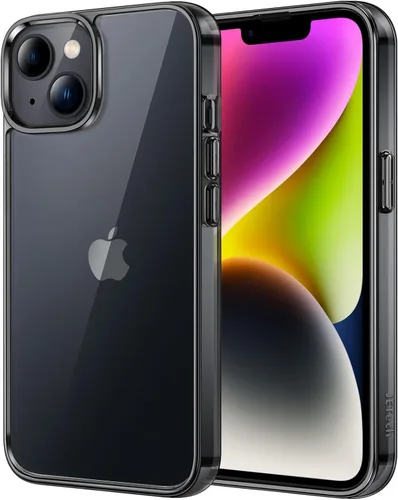 JETech - Funda para iPhone 14 de 15,5 cm, cubierta a prueba de golpes que no se pone amarilla, parte trasera transparente antiarañazos (negro)